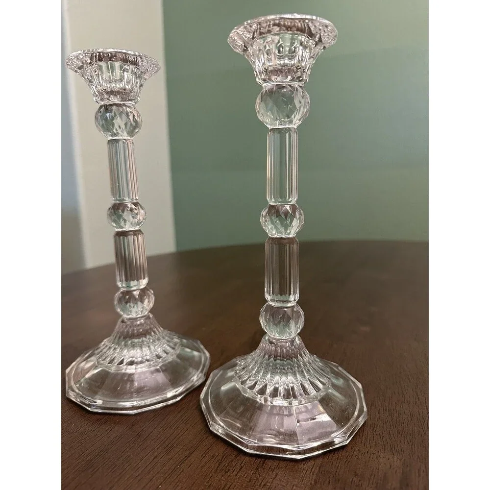 2 CRYSTAL 9” TALL CANDLESTICK HOLDER WEDDING HOME DECOR
